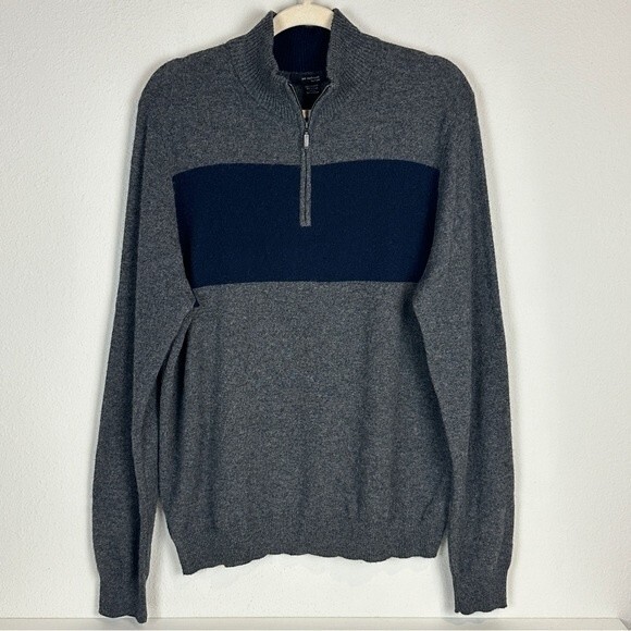 Forte Cashmere Quarter Zip Pullover Striped Sweater L - Picture 1 of 7